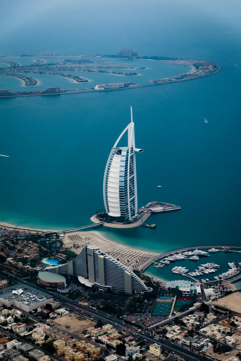 Dubai skyline with modern towers and the Arabian Gulf